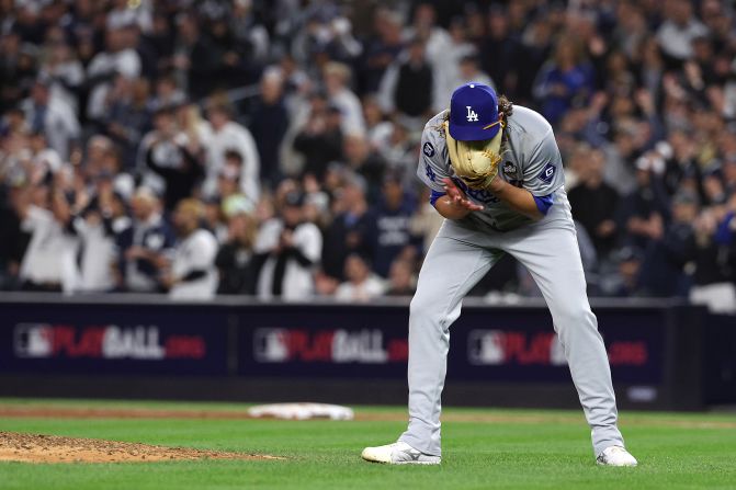 Dodgers pitcher Brent Honeywell screams into his glove after giving up a three-run homer to Gleyber Torres in the eighth inning Tuesday.