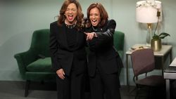 US Vice President and Democratic presidential candidate Kamala Harris (R) and US actress Maya Rudolph participate in "Saturday Night Live" (SNL) live late-night sketch comedy show at NBC studios in New York City on November 2, 2024. (Photo by CHARLY TRIBALLEAU / AFP) (Photo by CHARLY TRIBALLEAU/AFP via Getty Images)