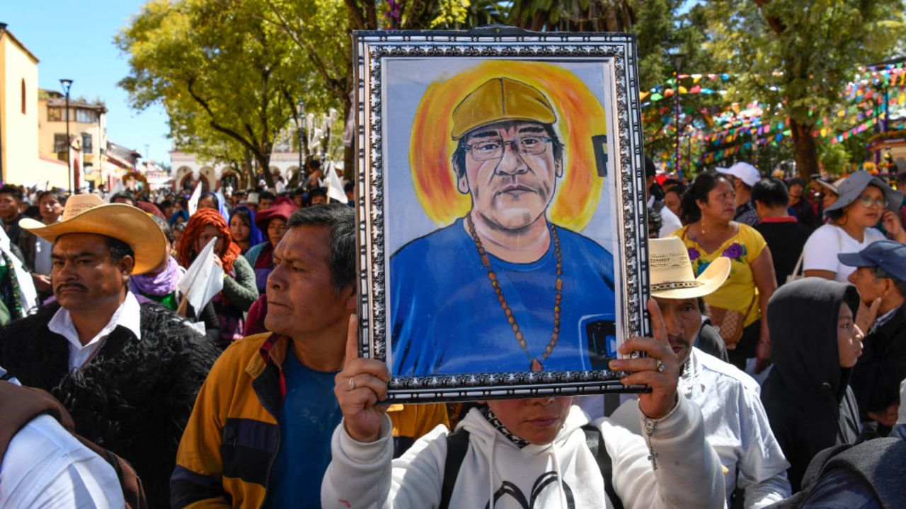 Members of the Congregation of the Diocese of San Cristobal and civil society demonstrate to demand justice and peace for the state of Chiapas, 15 days after the murder of Father Marcelo in San Cristobal de las Casas, Chiapas state, Mexico, on November 3, 2024. Father Marcelo Perez, 51, was shot dead on October 20 in the southern state of Chiapas, which has been shaken by escalating gang-related violence. (Photo by ISAAC GUZMAN / AFP) (Photo by ISAAC GUZMAN/AFP via Getty Images)