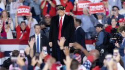 Former US President Republican presidential candidate Donald Trump departs after speaking  during a campaign rally in Kinston, North Carolina, on November 3, 2024. (Photo by Ryan M. Kelly / AFP) (Photo by RYAN M. KELLY/AFP via Getty Images)