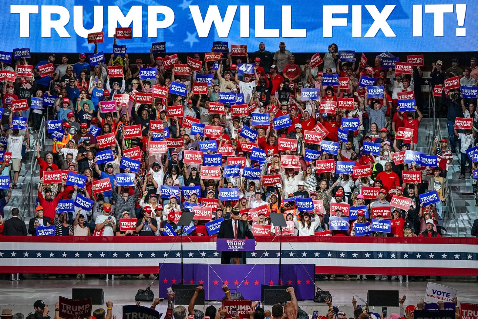 Trump speaks during a campaign rally in Macon, Georgia, on November 3.