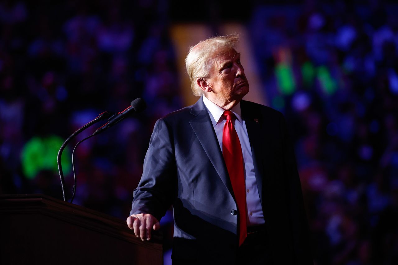 Former President Donald Trump greets supporters during a campaign rally at Lee’s Family Forum in Henderson, Nevada, on October 31.