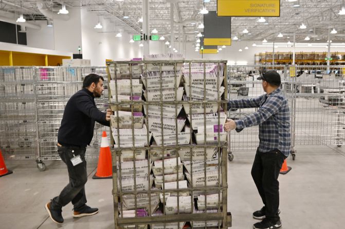 Election workers prepare to process mail-in ballots in City of Industry, California, on November 4.