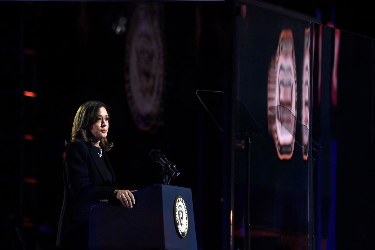 Vice President and Democratic presidential candidate Kamala Harris speaks during a campaign rally on the Benjamin Franklin Parkway in Philadelphia on November 4. 