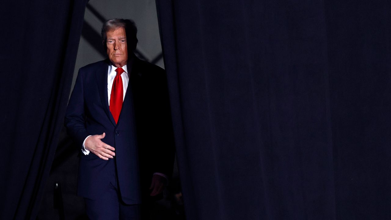 Republican presidential nominee, former President Donald Trump takes the stage during a campaign rally at Macomb Community College on November 01, 2024 in Warren, Michigan. With four days until the election, Trump is campaigning for re-election on Friday in the battleground states of Michigan and Wisconsin.