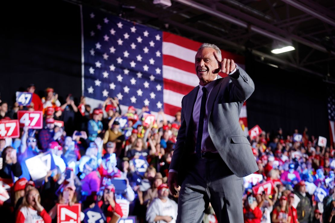 Robert F. Kennedy Jr. attends a Donald Trump campaign rally at Macomb Community College in Warren, Michigan on November 1, 2024.