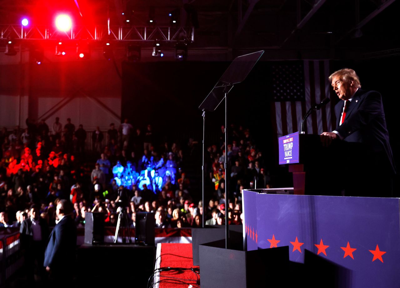 Former President Donald Trump speaks at a campaign rally in Warren, Michigan, on Friday.