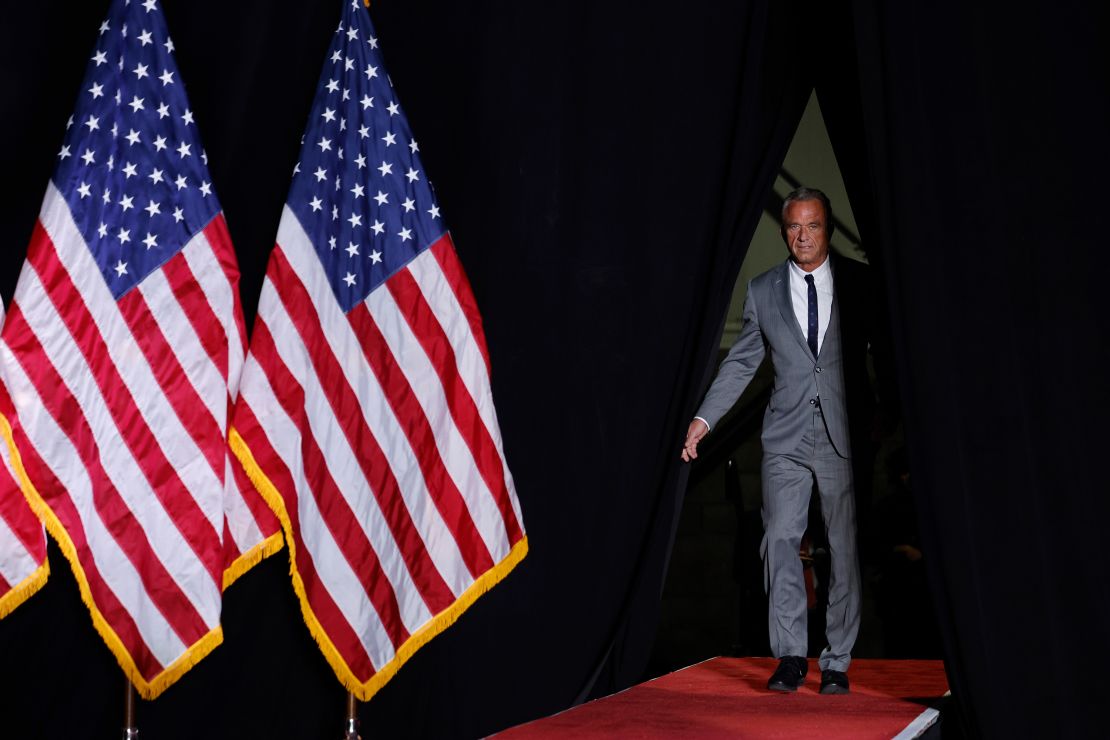 Robert F. Kennedy Jr. takes the stage during a campaign rally for Donald Trump, at Macomb Community College in Warren, Michigan, on November 1.