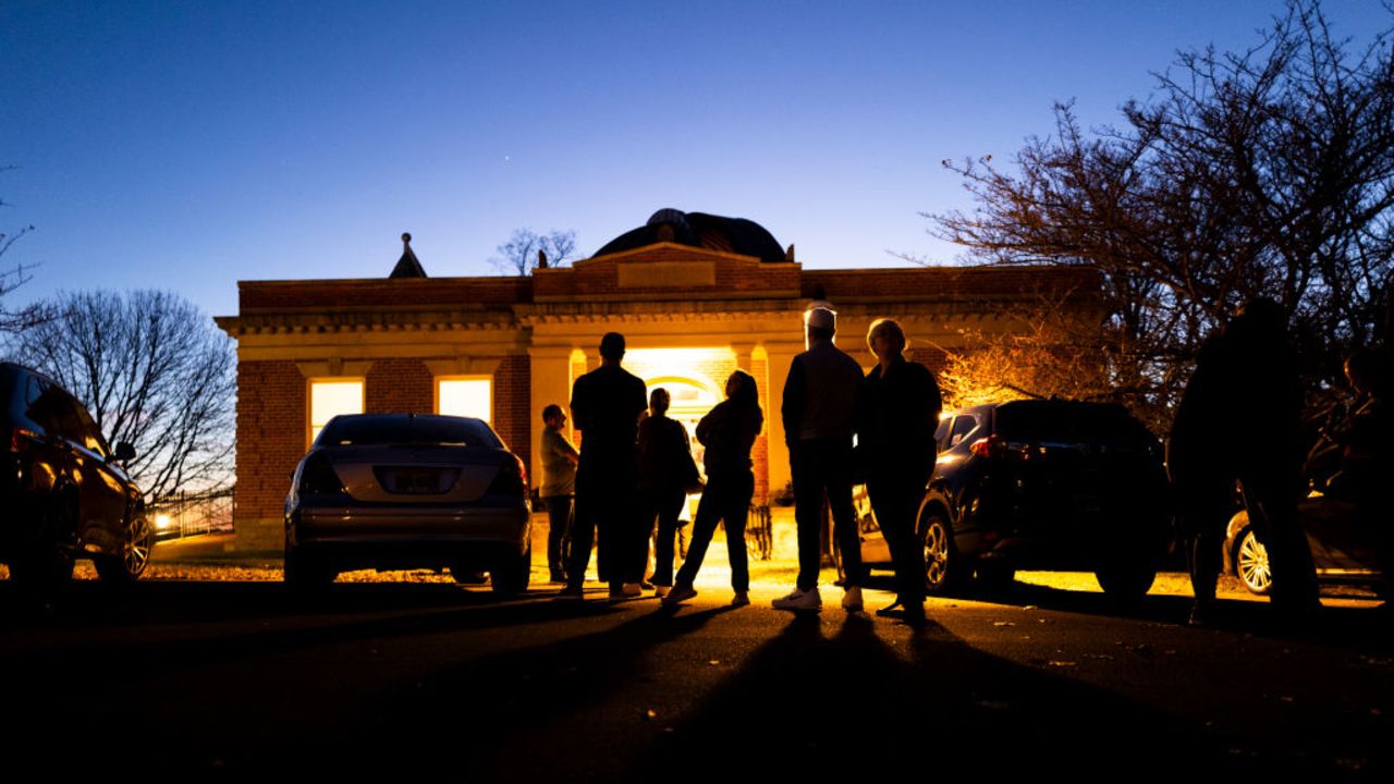 CINCINNATI, OHIO - NOVEMBER 5: Voters line up outside a polling place at the Cincinnati Observatory on November 5, 2024 in Cincinnati, Ohio. Americans cast their ballots today in the presidential race between Republican nominee former President Donald Trump and Democratic nominee Vice President Kamala Harris, as well as multiple state elections that will determine the balance of power in Congress. (Photo by Stephen Maturen/Getty Images)