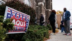 Voters line up outside of a polling station at St. John's Windish Evangelical Lutheran Church before the polls open on Election Day in Bethlehem, Pennsylvania on November 5, 2024. (Photo by SAMUEL CORUM / AFP) (Photo by SAMUEL CORUM/AFP via Getty Images)