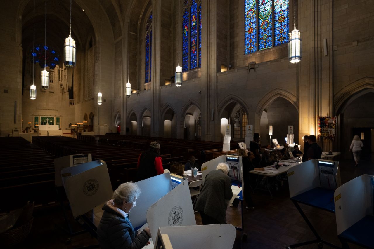 People in New York vote at the Church of the Heavenly Rest.