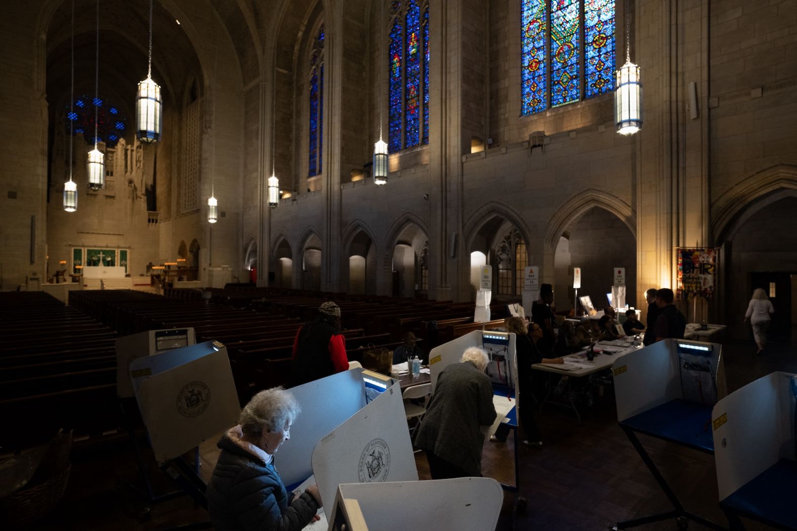 People in New York vote at the Church of the Heavenly Rest on Tuesday.