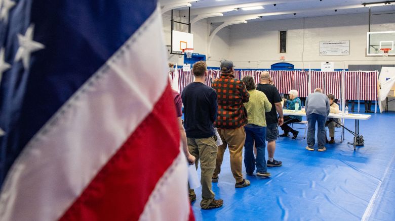 People wait in line to vote in Concord, New Hampshire, on November 5, 2024.