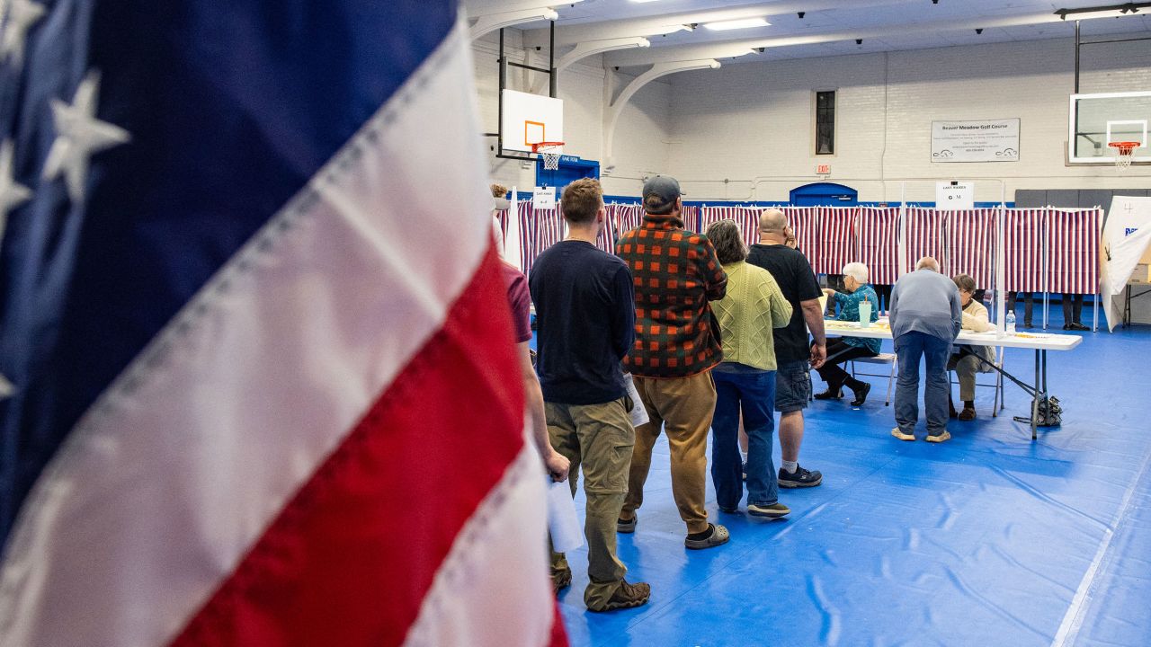 People wait in line to vote in Concord, New Hampshire, on November 5, 2024.