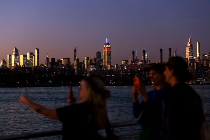 The Empire State Building in New York is illuminated red, white and blue on Tuesday.