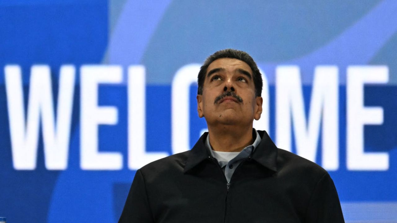 Venezuelan president Nicolas Maduro gestures during the closing session of the Antifascist Global Parliamentary Forum in Caracas on November 5, 2024. (Photo by Juan BARRETO / AFP) (Photo by JUAN BARRETO/AFP via Getty Images)