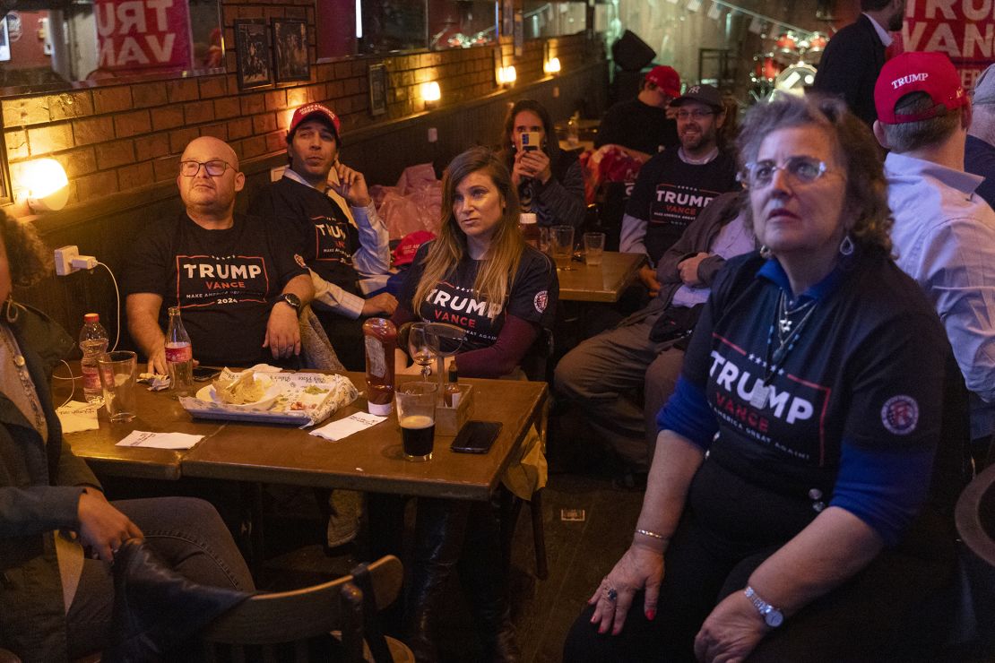 Supporters of Donald Trump during an election night watch party in Jerusalem on November 6, 2024.