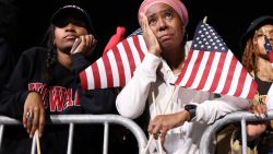 TOPSHOT - Supporters of US Vice President and Democratic presidential candidate Kamala Harris react during an election night event at Howard University in Washington, DC, on November 5, 2024. (Photo by CHARLY TRIBALLEAU / AFP) (Photo by CHARLY TRIBALLEAU/AFP via Getty Images)