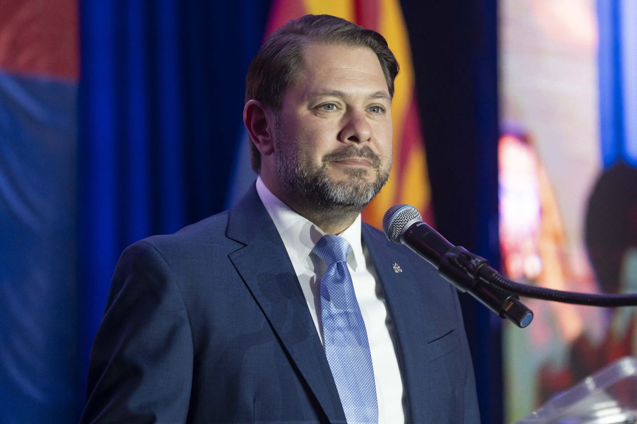 Ruben Gallego speaks during an election night event in Phoenix on November 5.