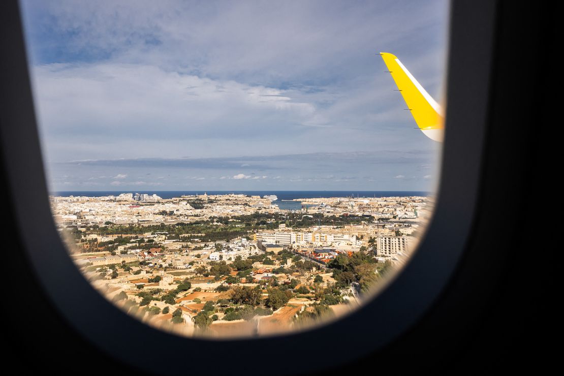 A view of Malta's capital Valletta from the window of a Vueling flight in October 2024.