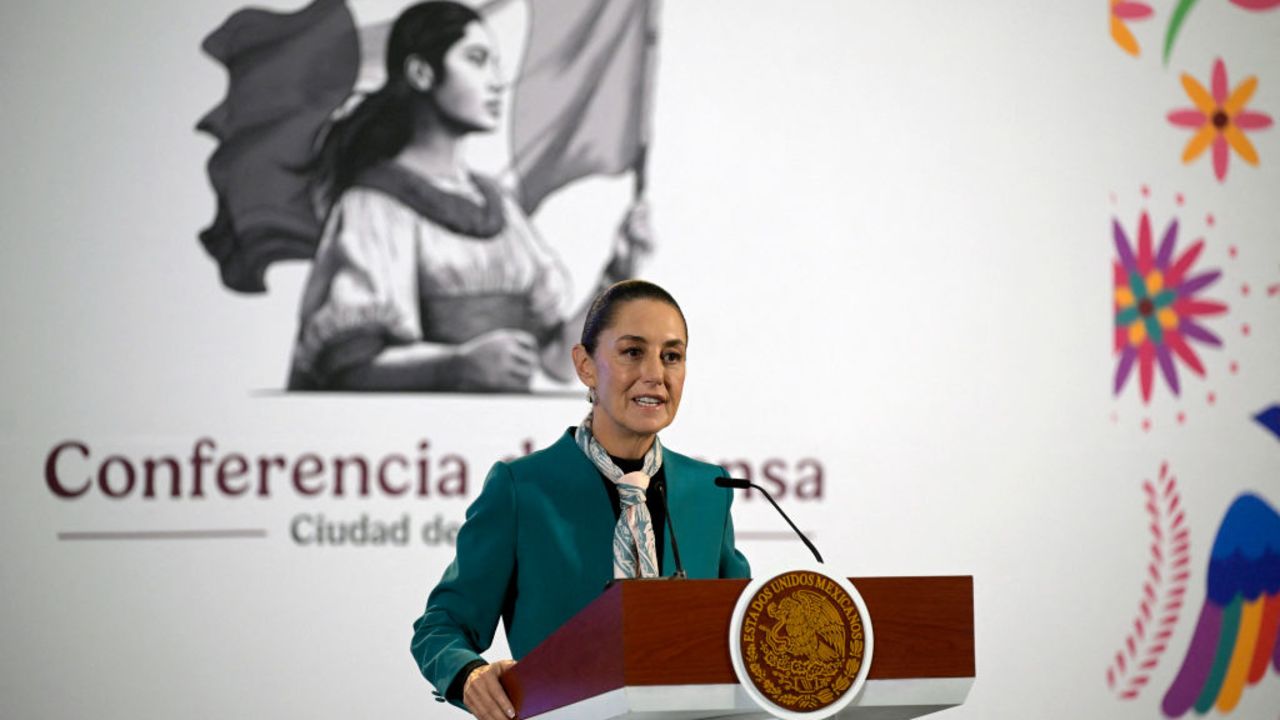 Mexico's President Claudia Sheinbaum speaks during her daily press conference at the National Palace in Mexico City on November 6, 2024. Mexican President Claudia Sheinbaum said Wednesday that Donald Trump's election victory was "no cause for concern" for her country, despite his threats of tariffs and mass migrant deportations. (Photo by ALFREDO ESTRELLA / AFP) (Photo by ALFREDO ESTRELLA/AFP via Getty Images)