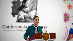 Mexico's President Claudia Sheinbaum speaks during her daily press conference at the National Palace in Mexico City on November 6, 2024. Mexican President Claudia Sheinbaum said Wednesday that Donald Trump's election victory was "no cause for concern" for her country, despite his threats of tariffs and mass migrant deportations. (Photo by ALFREDO ESTRELLA / AFP) (Photo by ALFREDO ESTRELLA/AFP via Getty Images)