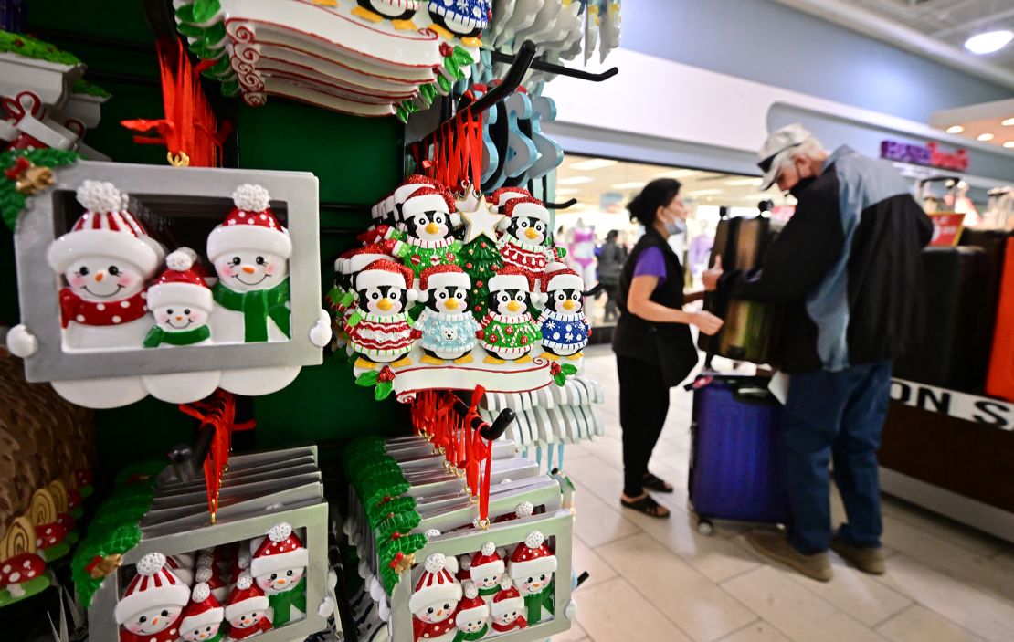 Christmas ornaments are displayed for sale in a shopping mall in Las Vegas, Nevada, on November 6.