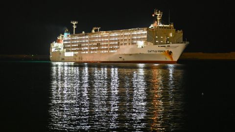 SUEZ, EGYPT - NOVEMBER 3: A ship transits the Suez Canal towards the Red Sea on November 3, 2024 in Suez, Egypt. The shipping giant A.P. Moller-Maersk recently said it did not expect to resume sailing through the Suez Canal until 2025 due to the continued threat of attacks in the Red Sea. The Iran-aligned Houthi movement in Yemen has launched regular attacks on vessels off its coast since late 2023, disrupting a vital shipping route in east-west trade. A report this summer indicated that Suez Canal traffic was down 66% percent from the previous year, as vessels sought alternative routes. (Photo by Sayed Hassan/Getty Images)