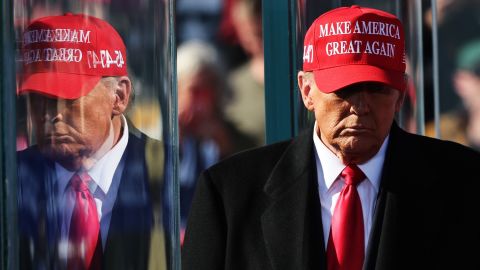 Donald Trump walks off stage after speaking during a campaign rally at Lancaster Airport on November 3, 2024 in Lititz, Pennsylvania.