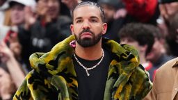 Drake at the Kings-Raptors game in Toronto in 2024.