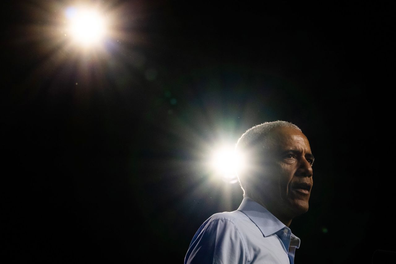 Former President Barack Obama speaks during a campaign event in support of Vice President Kamala Harris in Milwaukee on November 3.