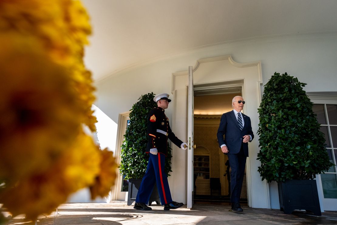 President Joe Biden walks out of the Oval Office to speak about the results of the 2024 election in the Rose Garden on November 7, 2024.