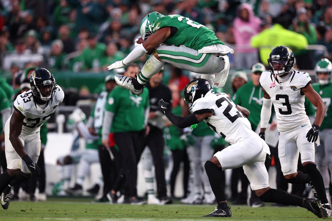 Barkley produced some memorable moments on the field during a remarkable season, including this reverse, no-look hurdle.