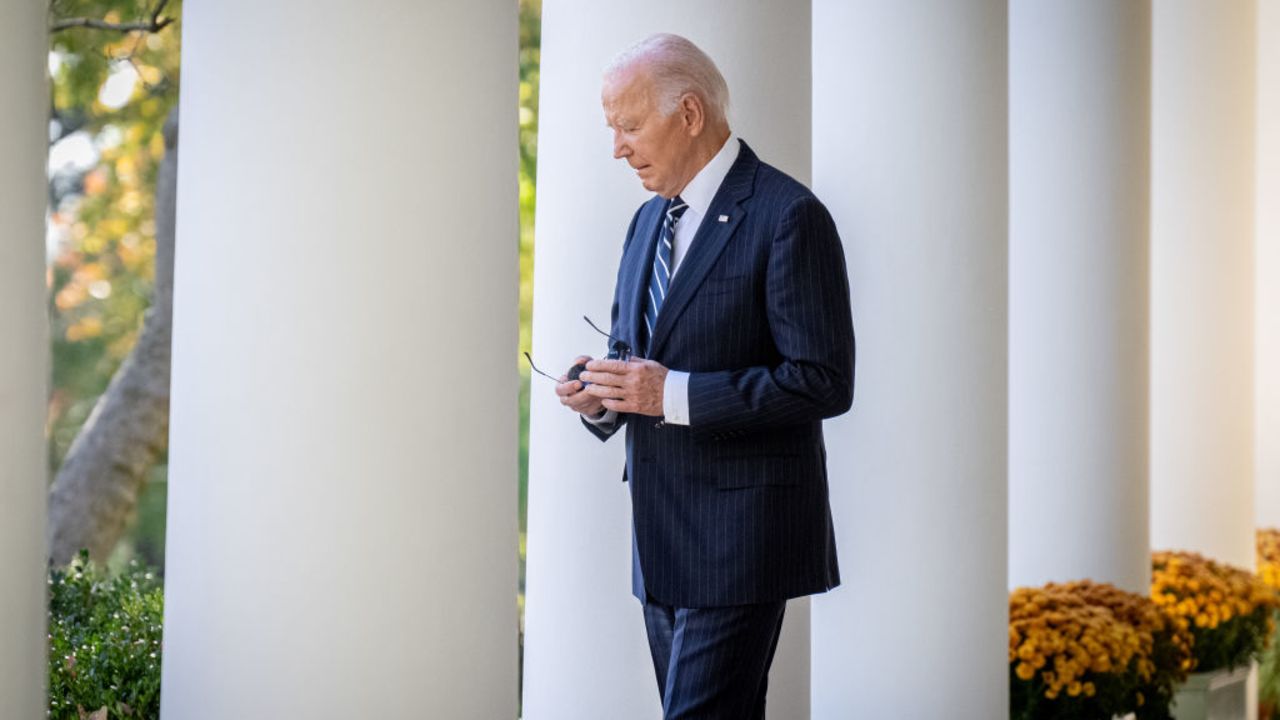 WASHINGTON, DC - NOVEMBER 07: U.S. President Joe Biden walks out of the Oval Office to speak about the results of the 2024 election in the Rose Garden on November 07, 2024 in Washington, DC. Former President Donald Trump defeated Democratic candidate Vice President Kamala Harris. Biden pledged to work with the Trump team to ensure a smooth transition and invited the former President for an Oval Office meeting. (Photo by Andrew Harnik/Getty Images)