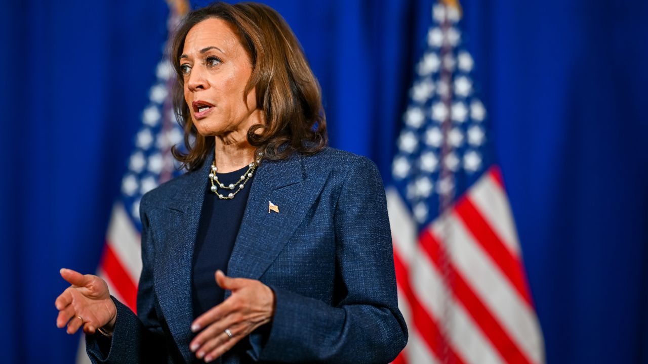 DETROIT, MICHIGAN - NOVEMBER 03: Democratic presidential nominee, U.S. Vice President Kamala Harris speaks during a news conference after speaking at a church service at Greater Emmanuel Institutional Church of God in Christ on November 03, 2024 in Detroit, Michigan. With 2 days remaining before Election Day, Harris continues rallying with ers in the battleground swing state of Michigan while campaigning against Republican presidential nominee, former U.S. President Donald Trump. (Photo by Brandon Bell/Getty Images)