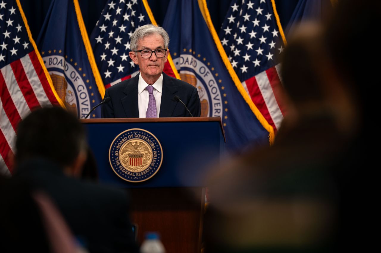 Federal Reserve Board Federal Reserve Chairman Jerome Powell speaks during a news conference following a Federal Open Market Committee meeting in Washington on November 7, in Washington, DC.