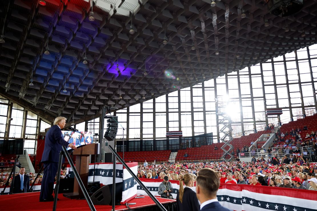 Former President Donald Trump speaks during a campaign rally at the J.S. Dorton Arena on November 4, 2024, in Raleigh, North Carolina.