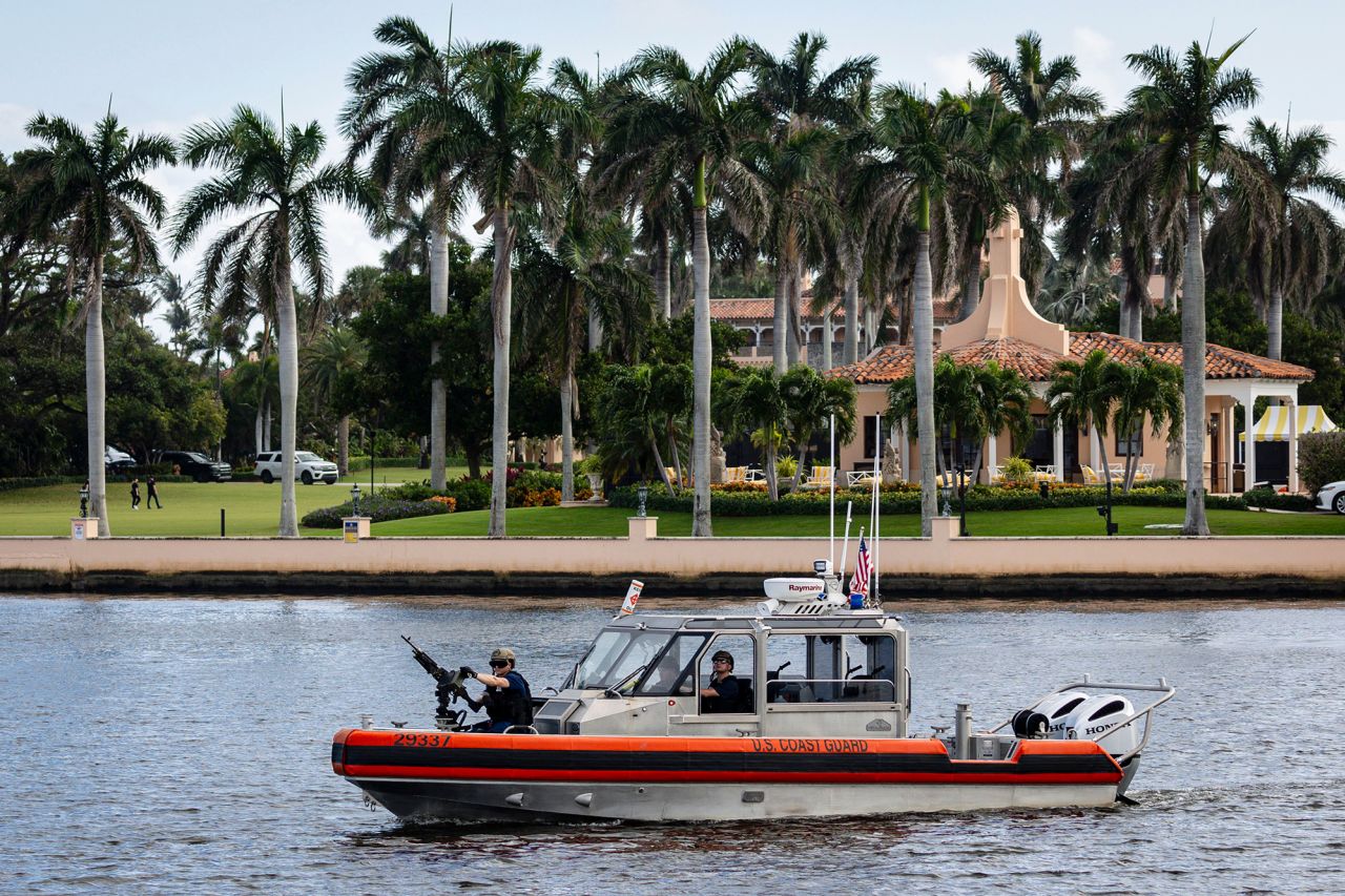 US Coast Guard officers patrol near Mar-a-Lago, the residence of US president-elect Donald Trump on November 8, in Palm Beach, Florida.