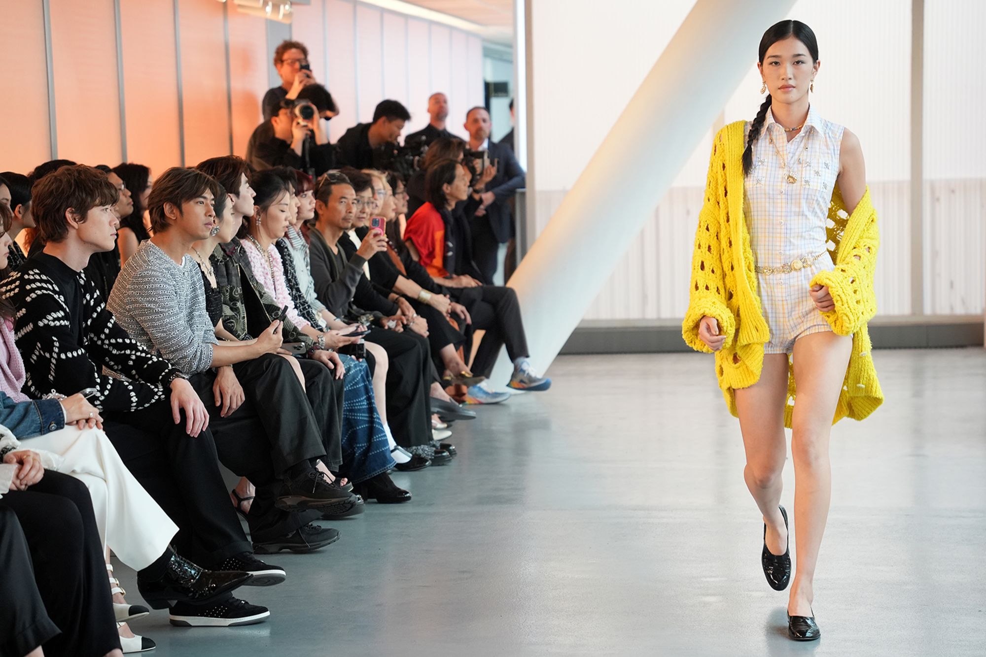 A model walks the runway during the Chanel Cruise show at the Hong Kong Design Institute on November 5, 2024.