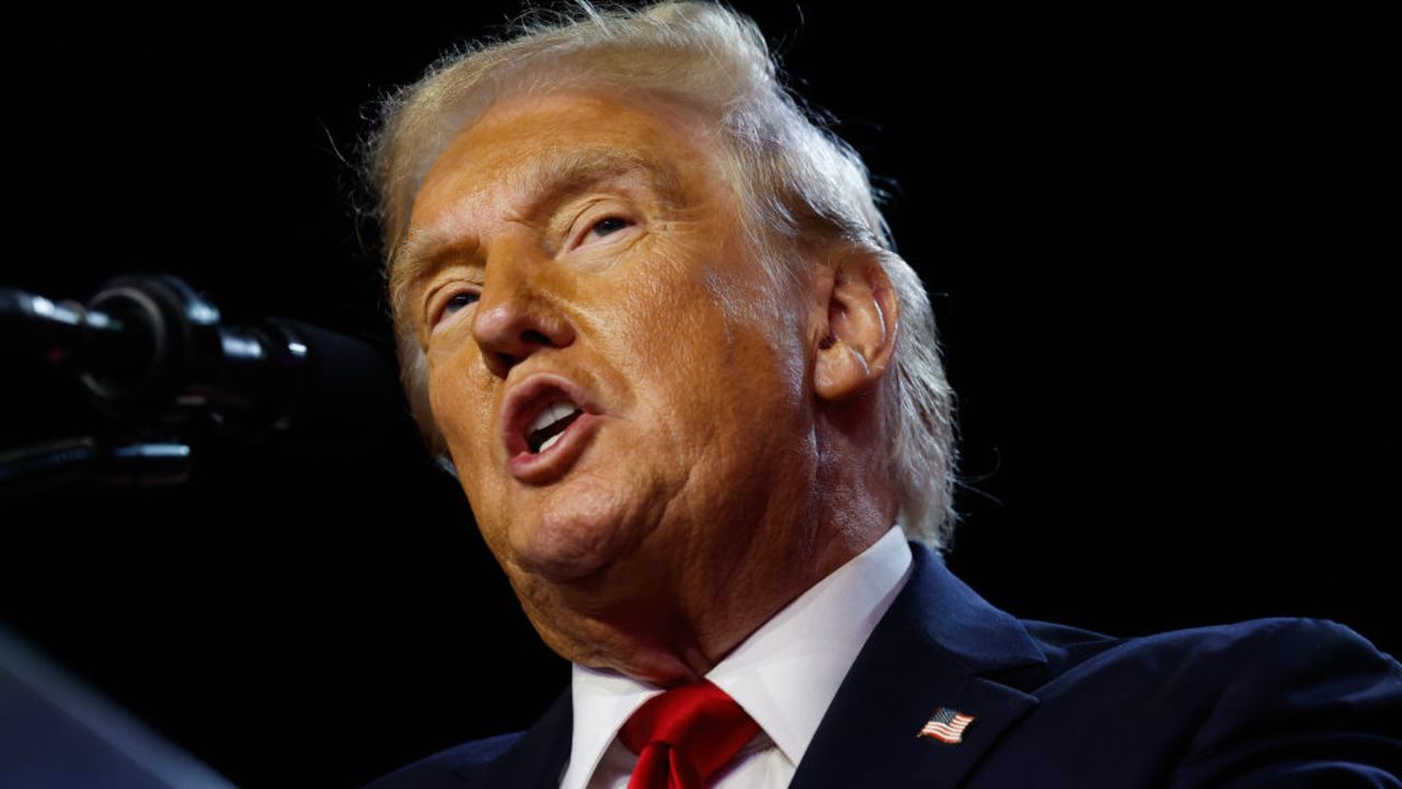 WEST PALM BEACH, FLORIDA - NOVEMBER 06:  Republican presidential nominee, former U.S. President Donald Trump speaks during an election night event at the Palm Beach Convention Center on November 06, 2024 in West Palm Beach, Florida. Americans cast their ballots today in the presidential race between Republican nominee former President Donald Trump and Vice President Kamala Harris, as well as multiple state elections that will determine the balance of power in Congress.   (Photo by Chip Somodevilla/Getty Images)