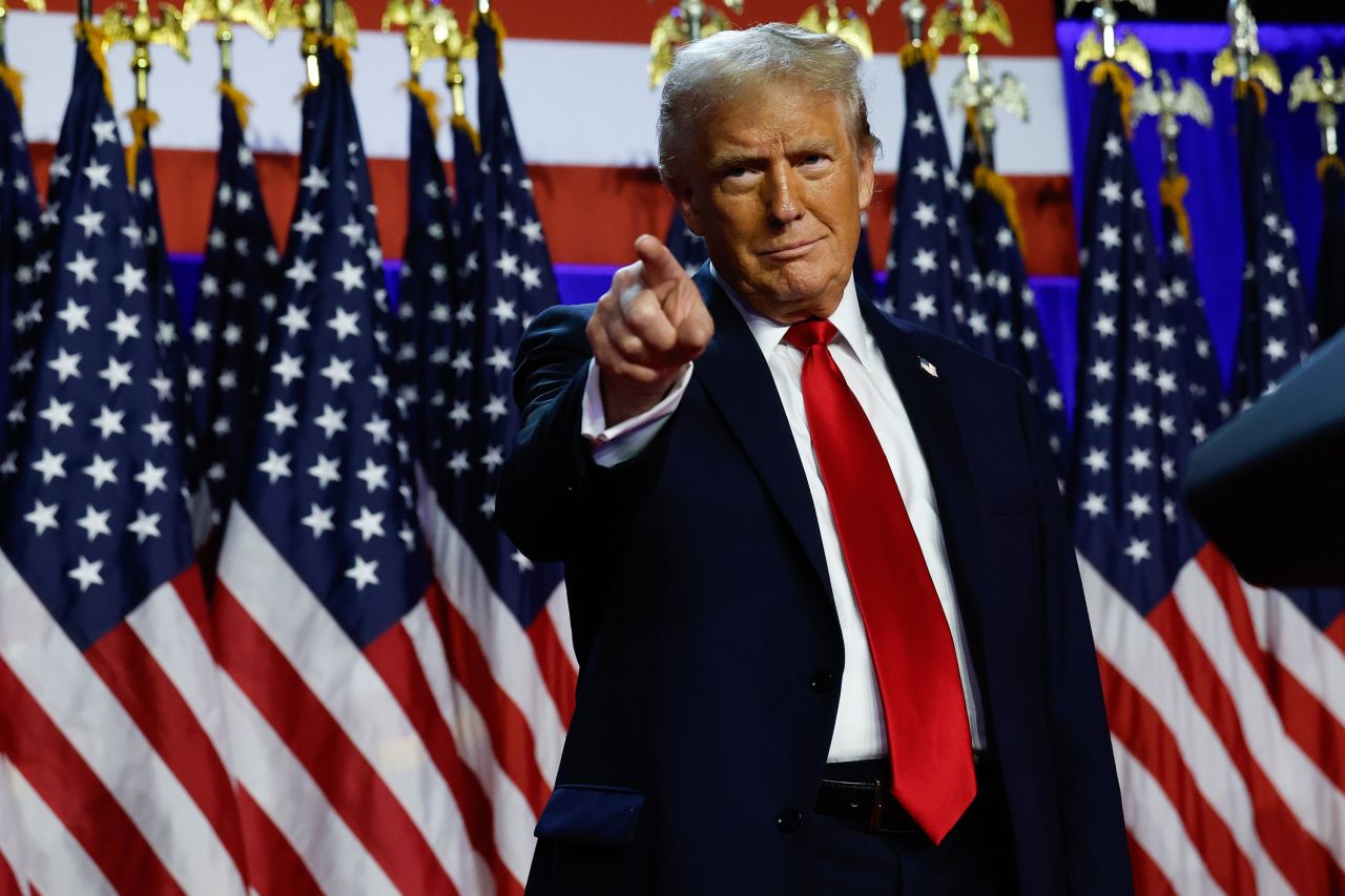 President-elect Donald Trump arrives to speak during an election night event at the Palm Beach Convention Center on Tuesday in West Palm Beach, Florida.