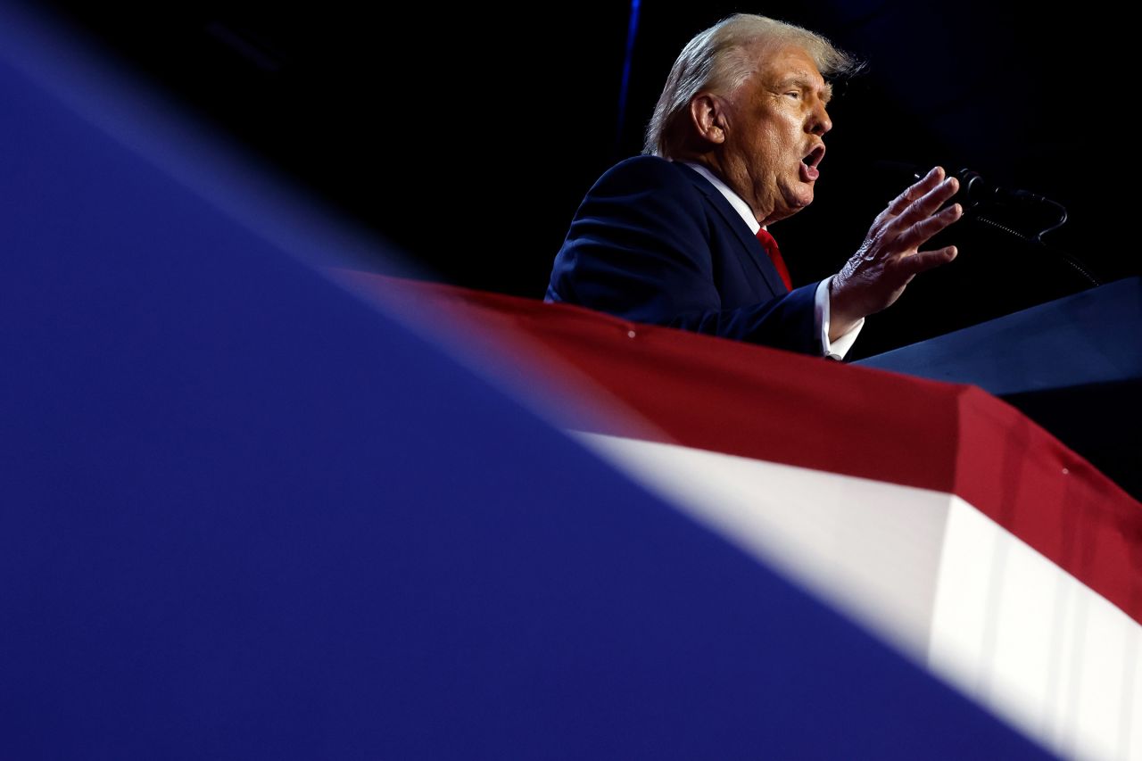 President-elect Donald Trump speaks during an election night event in West Palm Beach, Florida, on November 06, 2024.