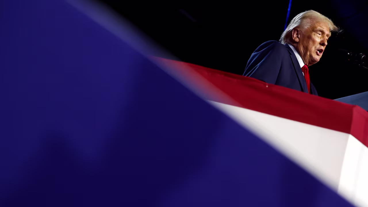 Donald Trump speaks during an election night event in West Palm Beach, Florida, on November 6.