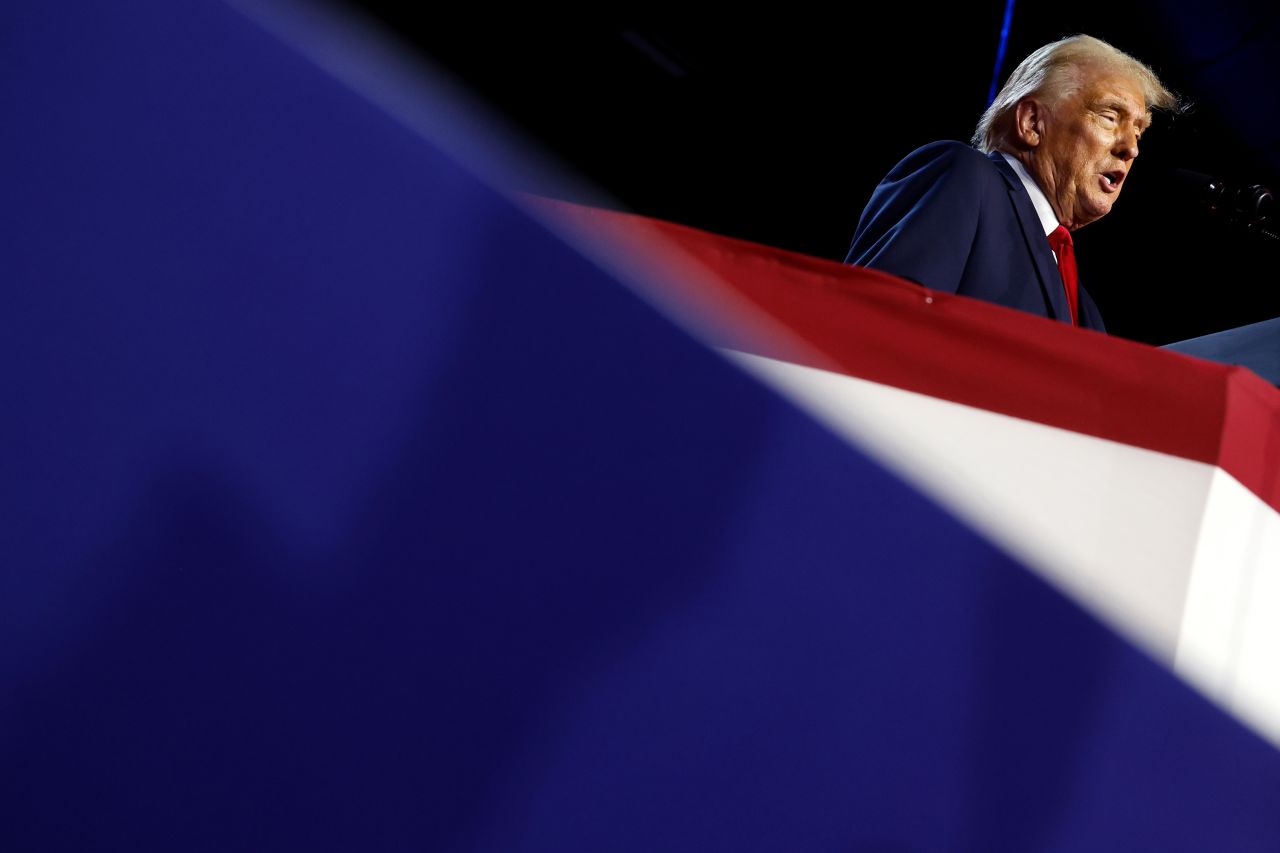 Donald Trump speaks during an election night event at the Palm Beach Convention Center on in West Palm Beach, Florida, on November 6.