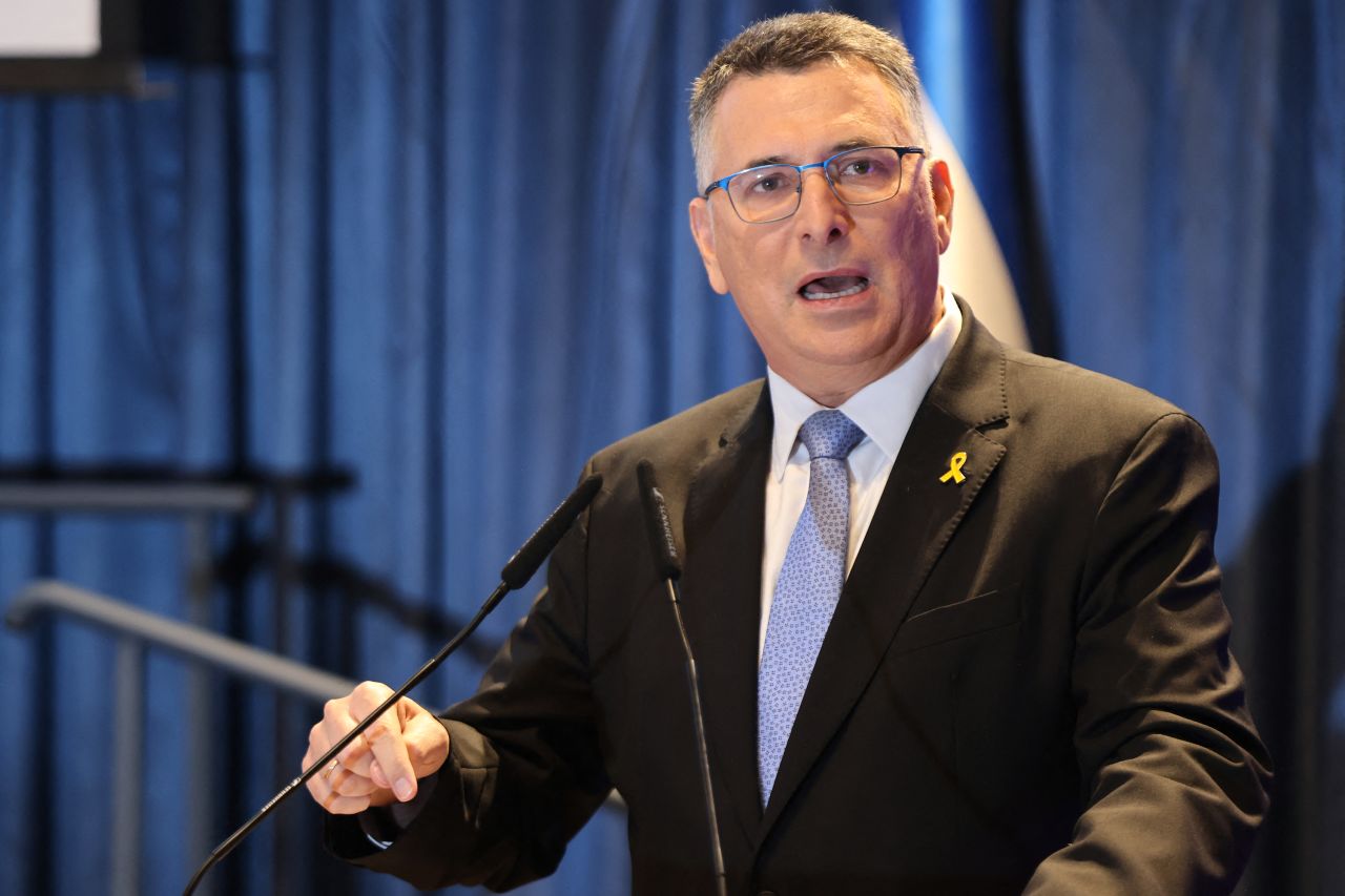 Israeli Foreign Minister Gideon Sa’ar speaks during a ceremony in Jerusalem on November 10.