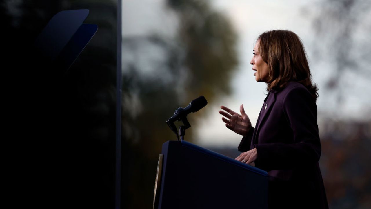 WASHINGTON, DC - NOVEMBER 06:  Democratic presidential nominee, U.S. Vice President Kamala Harris speaks on stage as she concedes the election, at Howard University on November 06, 2024 in Washington, DC. After a contentious campaign focused on key battleground states, the Republican presidential nominee, former U.S. President Donald Trump was projected to secure the majority of electoral votes, giving him a second term as U.S. President. Republicans also secured control of the Senate for the first time in four years.   (Photo by Kevin Dietsch/Getty Images)