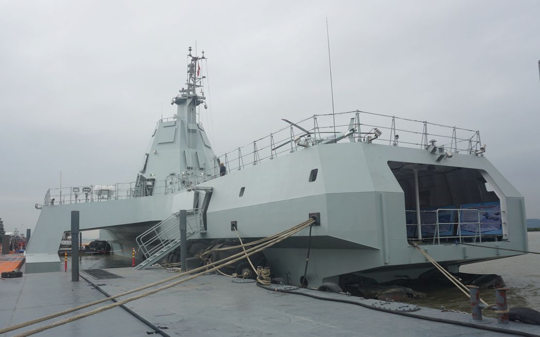 ZHUHAI, CHINA - NOVEMBER 10 2024: A view of the world's largest uncrewed warship Hujing, or Orca, in Zhuhai in south China's Guangdong province Sunday, Nov. 10, 2024. The stealth trimaran uncrewed surface vessel (USV) hosts a vertical launch system for missiles and a helipad for unmanned aerial vehicles (UAV). (Photo credit should read LONG WEI / Feature China/Future Publishing via Getty Images)