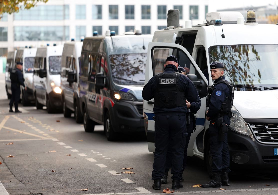 French riot policemen secure the Stade-de-France ahead of the training for the French and Israeli teams, on the eve of the UEFA Nations League football match between France and Israel, in Saint-Denis, north of Paris, on November 13, 2024. (Photo by FRANCK FIFE / AFP) (Photo by FRANCK FIFE/AFP via Getty Images)