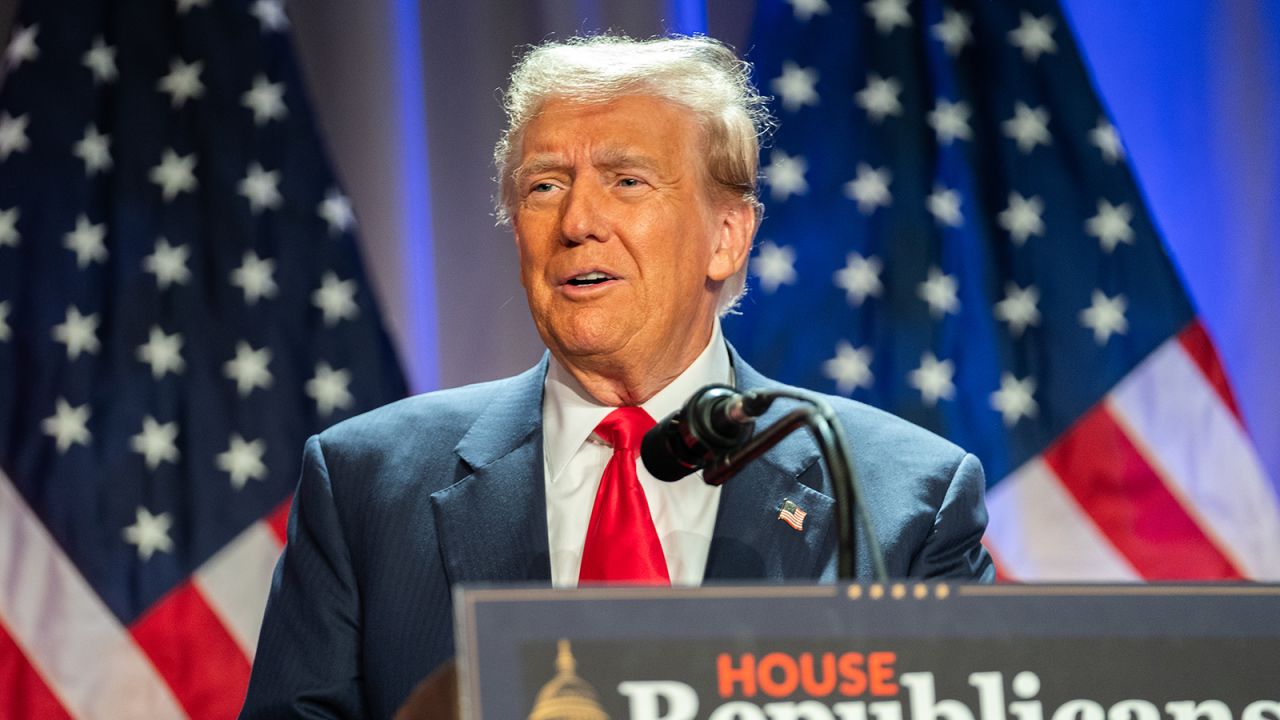 U.S. President-elect Donald Trump speaks at a House Republicans Conference meeting at the Hyatt Regency on Capitol Hill on November 13, 2024 in Washington, DC.