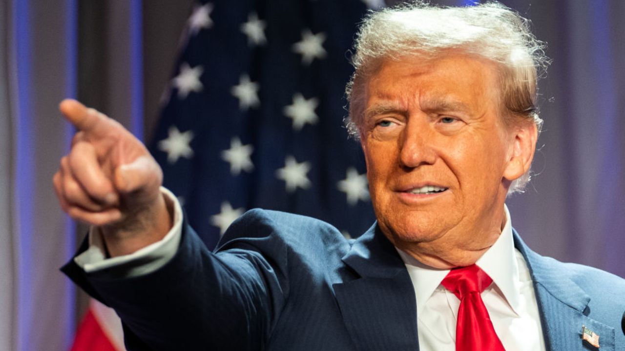 WASHINGTON, DC - NOVEMBER 13: U.S. President-elect Donald Trump speaks at a House Republicans Conference meeting at the Hyatt Regency on Capitol Hill on November 13, 2024 in Washington, DC. As is tradition with incoming presidents, Trump is traveling to Washington, DC to meet with U.S. President Joe Biden at the White House as well as Republican members of Congress on Capitol Hill. (Photo by Allison Robbert-Pool/Getty Images)